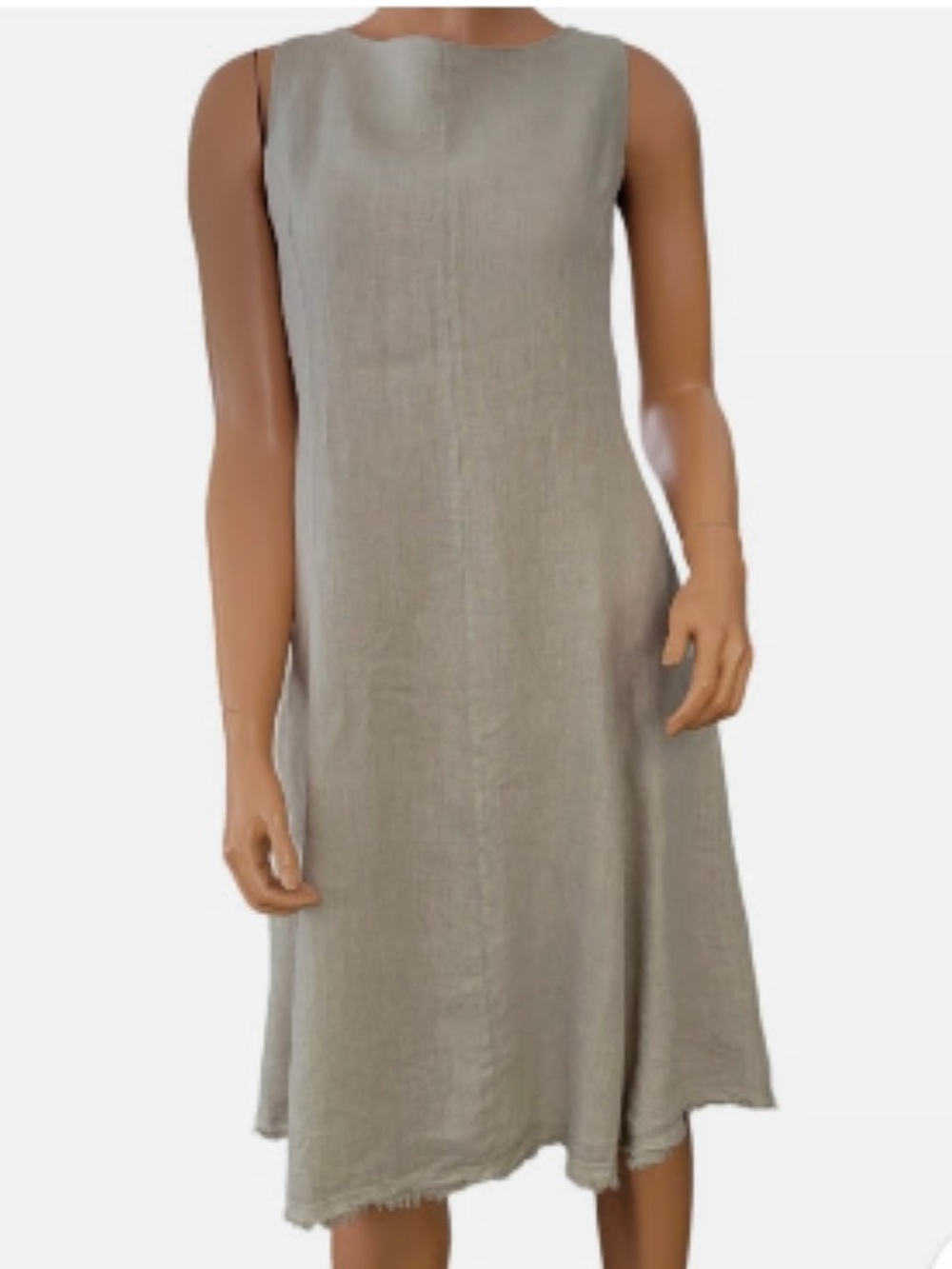Cosmo Made in Italy 100% Linen Fit Flare Sleeveless Dress in Taupe Medium